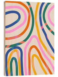 Cuadro de madera Whimsical Abstract Rainbows - apricot and birch