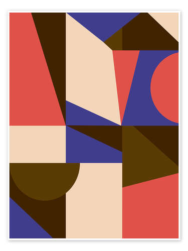 Poster Mid Century Mod in Brown, Blue, and Red