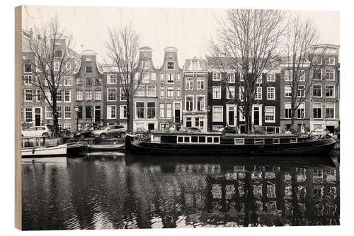 Holzbild Klassischer Kanalblick auf Amsterdam