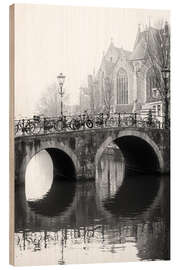 Wood print Bridge on a foggy morning in Amsterdam - George Pachantouris