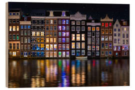 Holzbild Farbenfrohe Spiegelungen im nächtlichen Amsterdam - George Pachantouris
