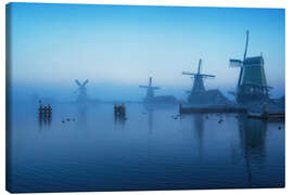 Canvas print Dutch windmills at blue hour - Martin Podt