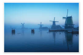 Stampa Dutch windmills at blue hour - Martin Podt