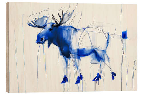 Wood print Blue Moose