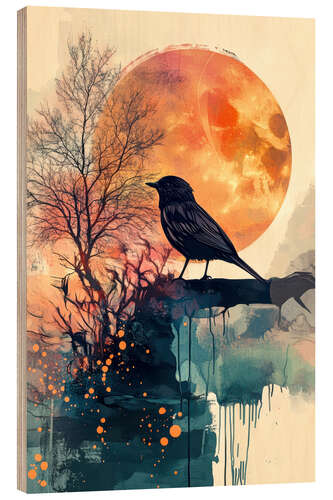 Tableau en bois Watchful crow