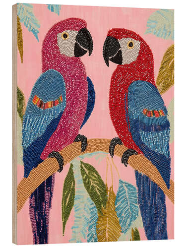 Wood print Pair of parrots