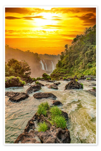 Poster Iguazu Falls in the sunset light