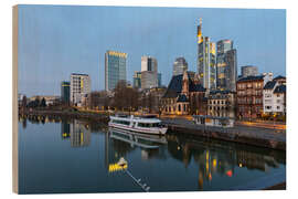 Holzbild Frankfurt am Main, Fluss mit Spiegelung der Skyline - Jan Wehnert
