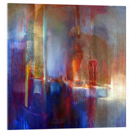 Obraz na szkle akrylowym Floating - Blue, gold and orange - Annette Schmucker