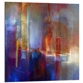 Alubild Schwebend - Blau, gold und orange - Annette Schmucker