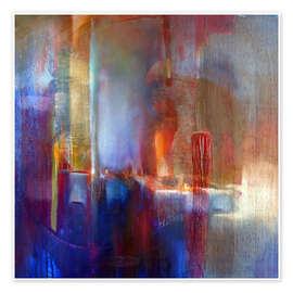Wall print Floating - Blue, gold and orange - Annette Schmucker