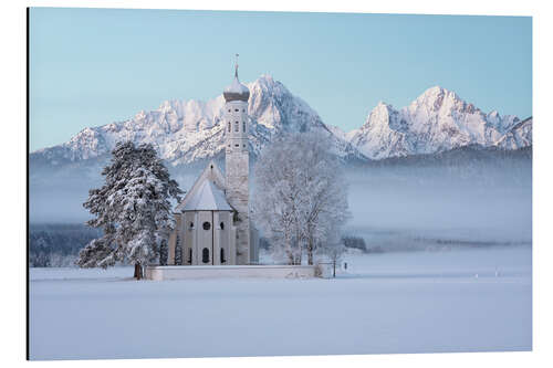 Cuadro de aluminio St. Coloman in Allgäu at -21°C shortly before sunrise