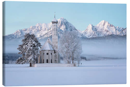 Canvas print St. Coloman in Allgäu at -21°C shortly before sunrise