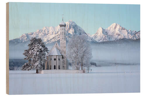 Obraz na drewnie St. Coloman in Allgäu at -21°C shortly before sunrise