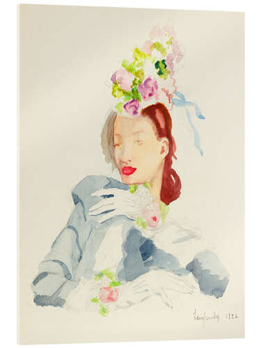 Acrylic print Stylish Woman with Flower Hat, 1926