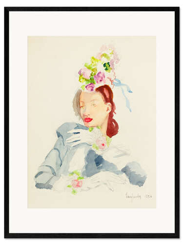 Innrammet kunsttrykk Stylish Woman with Flower Hat, 1926