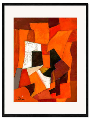 Gerahmter Kunstdruck Abstraktes Gemälde in Rot und Orange, 1950