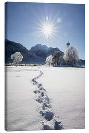 Canvas print St. Coloman with footprints in the snow, Allgäu - MUXPIX