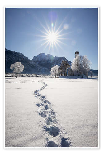 Juliste St. Coloman with footprints in the snow, Allgäu