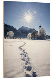 Tableau en bois St. Coloman with footprints in the snow, Allgäu - MUXPIX
