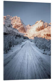 Acrylic print Road to Nusfjord, Lofoten winter landscape at sunrise - MUXPIX