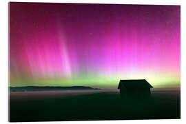 Acrylic print Northern Lights in Bavaria, Schlehdorf Barn, Kochelsee - MUXPIX