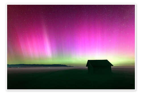 Plakat Northern Lights in Bavaria, Schlehdorf Barn, Kochelsee