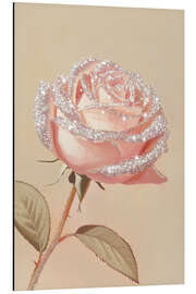 Print på aluminium Pink Rose with Sparkling Glitters