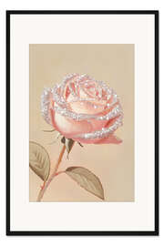 Gerahmter Kunstdruck Rosa Rose mit funkelndem Glitzer