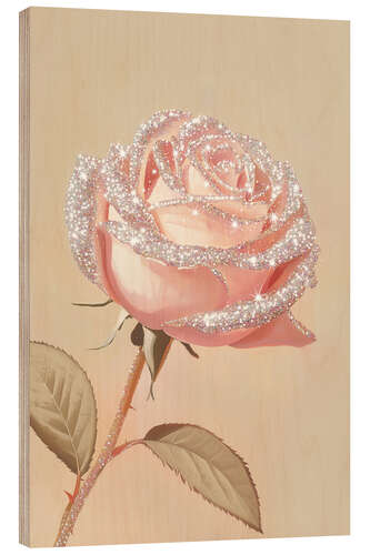 Obraz na drewnie Pink Rose with Sparkling Glitters