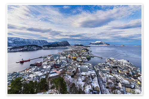 Póster View from mountain Aksla to the city of Ålesund, Norway