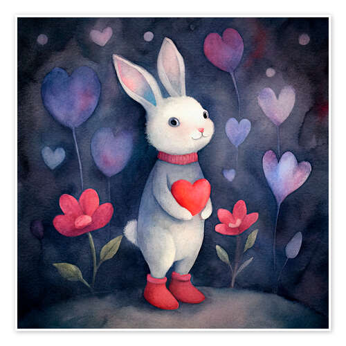Plakat Cute bunny with heart