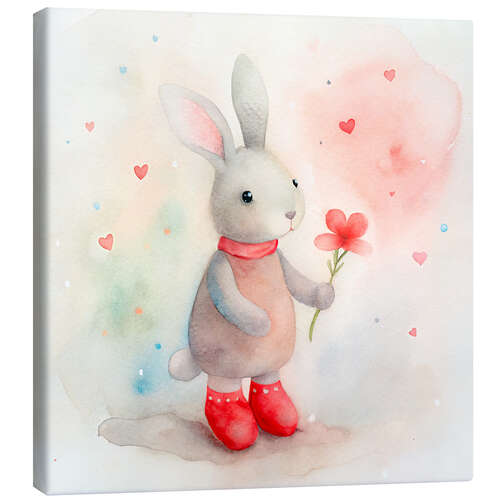 Tableau sur toile Cute Bunny with Flower