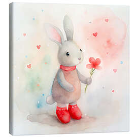 Tableau sur toile Cute Bunny with Flower - nobelart