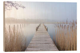Holzbild Landungssteg im Nebel im Boddenhafen von Prerow, Ostsee - Christian Müringer