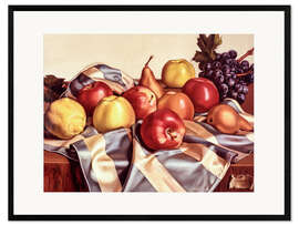 Impresión de arte enmarcada Still Lifes of Fruit and Silk Drape, 1949