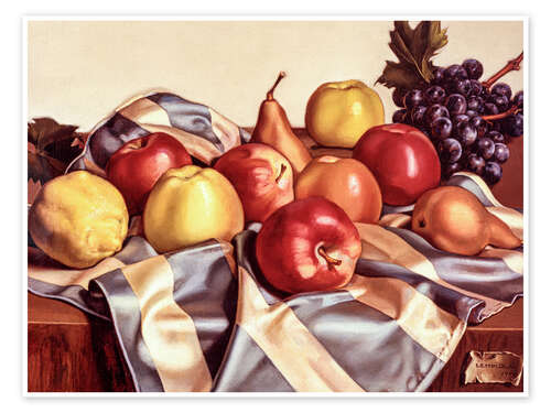 Poster Still Lifes of Fruit and Silk Drape, 1949
