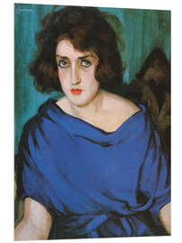 Hartschaumbild Porträt einer jungen Dame im blauen Kleid, 1922