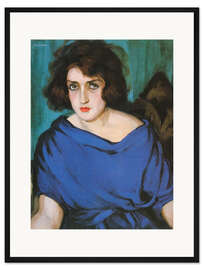 Gerahmter Kunstdruck Porträt einer jungen Dame im blauen Kleid, 1922