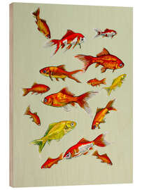 Holzbild Goldfische auf zartem Grün - Kate Kingdom