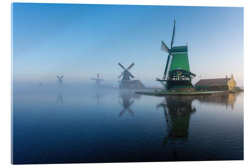 Acrylic print Famous mills of Zaanse Schans at sunrise