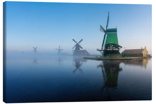 Tableau sur toile Famous mills of Zaanse Schans at sunrise