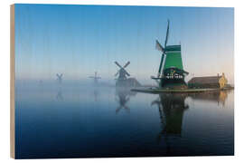Holzbild Berühmte Mühlen von Zaanse Schans bei Sonnenaufgang - Martin Podt