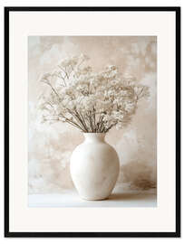Gerahmter Kunstdruck Zarte Blumen in Weiß