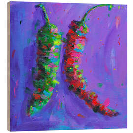 Holzbild Jalapenos und Chilli
