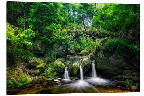 Acrylic print Bridge and Waterfall at the Schiessentümpel, Luxembourg