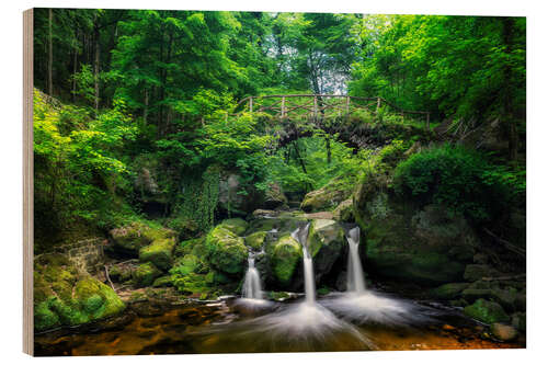 Wood print Bridge and Waterfall at the Schiessentümpel, Luxembourg
