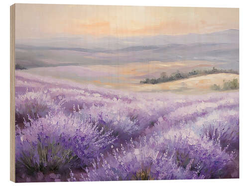 Hout print Fields of Lavender in the Sunset