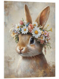 Akryylilasitaulu Vintage Easter Bunny with Floral Wreath - TAlex