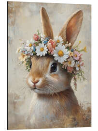 Aluminium print Vintage Easter Bunny with Floral Wreath